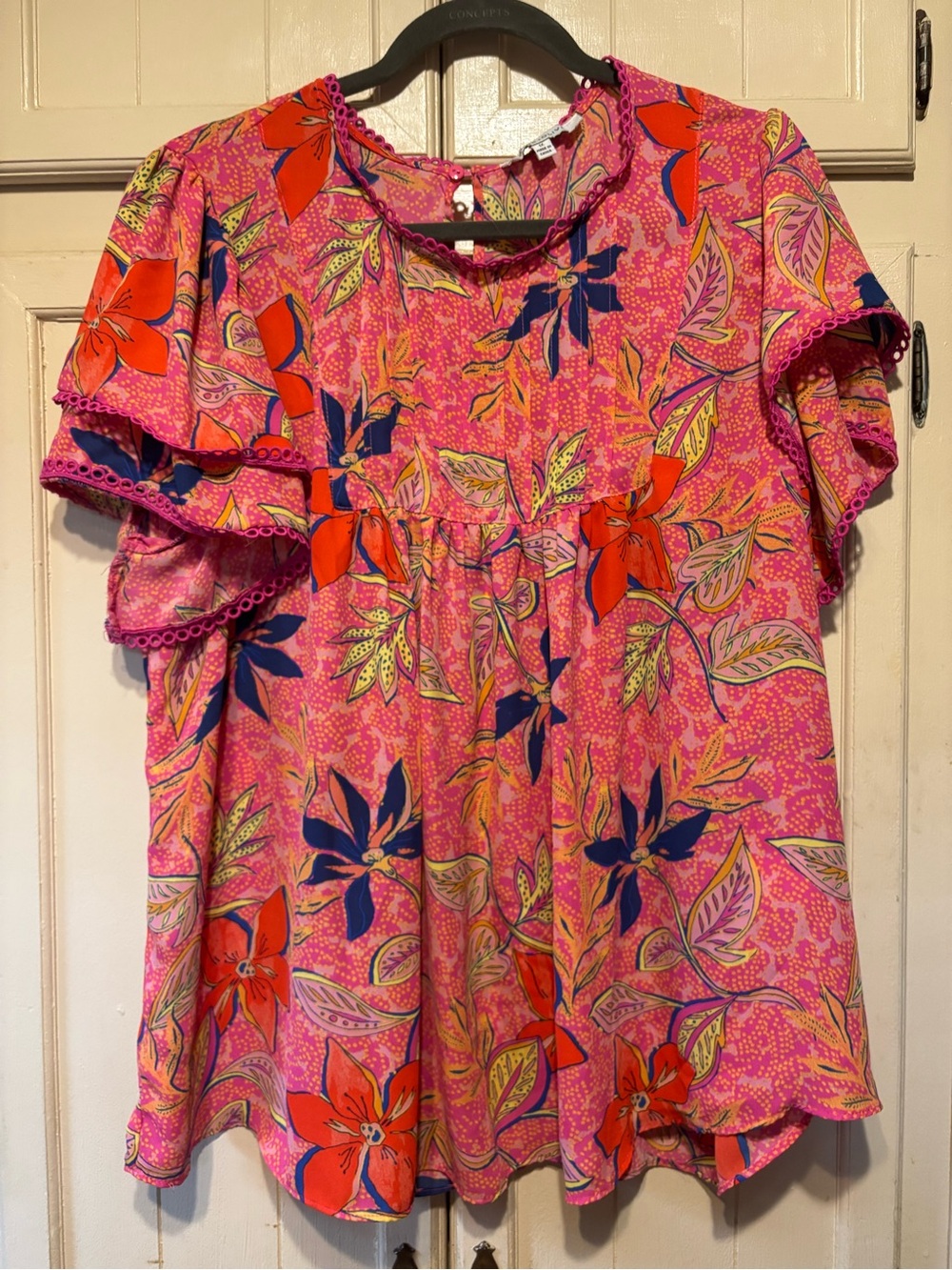 Rose & Olive Pink Floral Flutter-Sleeve Blouse